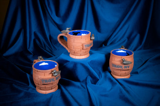 Small-batch ceramic mugs perfect for morning coffee or tea. Handmade in Troy, New York pottery studio. An homage to the crows and brick buildings of Troy NY. Give as a gift or keep for yourself, limited edition collectable mug, comes with certificate of authenticity.
