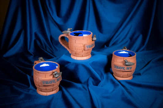 Small-batch ceramic mugs perfect for morning coffee or tea. Handmade in Troy, New York pottery studio. An homage to the crows and brick buildings of Troy NY. Give as a gift or keep for yourself, limited edition collectable mug, comes with certificate of authenticity. 